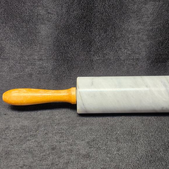 Heavy Duty Solid Marble Stone Rolling Pin w. Wood Handles 18" - Picture 2 of 9
